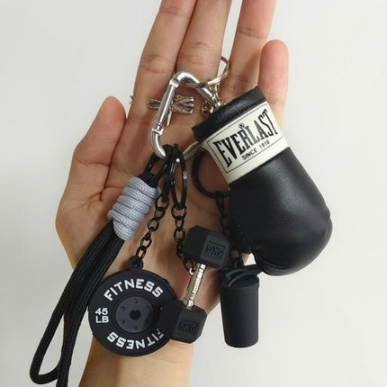 Creative Sport-Inspired Keychain Bag Charm, Mini Boxing Glove & Weight Pendant, Trendy Key Ring Accessory