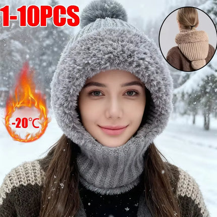 Thermal Fleece Knit Beanie with Ear Covers All-In-One Windproof Hood Neck Warmer Specifically for Bicycle Riders