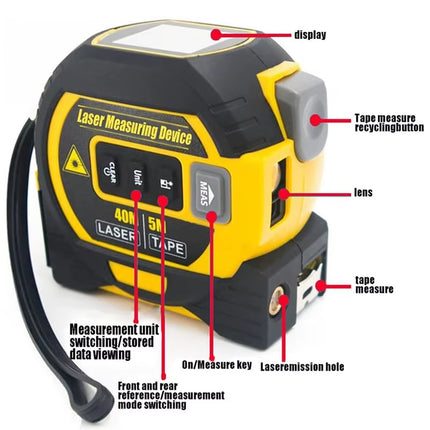 3 in 1 Laser Distance Meter Tape Measure Cross-Line Laser Ruler with Data Storage Vertical Crosshair Rangefinder 40/60M Range
