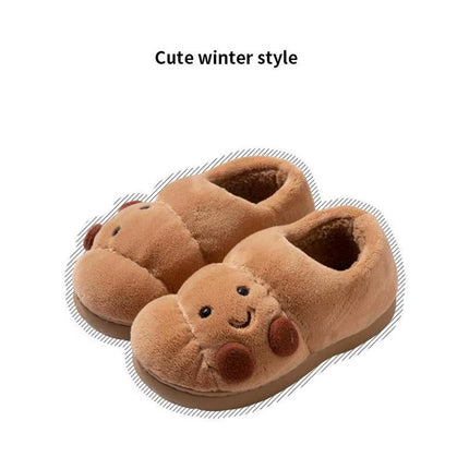 Winter Couple Home Slippers Fun Cute Croissant Non-Slip Thick-Soled Cotton Slippers for Men Women Comfortable Soft Home Slippers