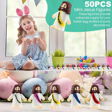 Bememo 30 Pcs Little Jesus Figures Original Design Jesus Love You Mini Rubber Toys to Hide and Seek Christmas Religious Party Favors Sunday School Baptism Gifts(Lively Colors)