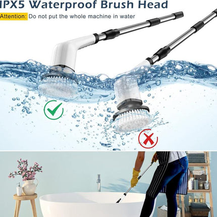Electric Spin Scrubber Cordless Cleaning Brush with 9 Floor Machine Pads 2H Power Dual Speed Adjustable Extension Handle IPX7 Waterproof for Floor Carpet Tub Tile Car O-White