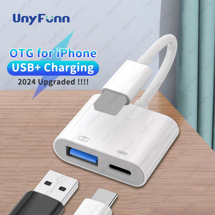 OTG Adapter with Charging Port for Iphone Trail Camera Adapter for Lighting USB Adapter for Iphone Card Reader USB Flash Stick
