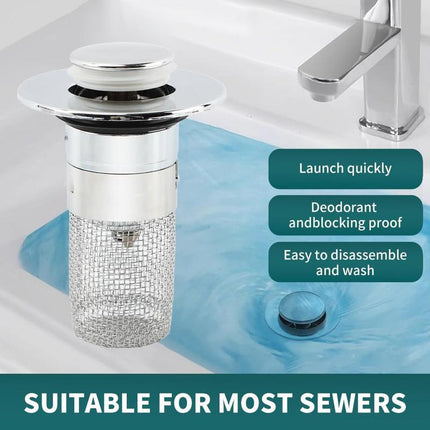 Sink Drain Strainer Pop-Up Stopper with Removable Stainless Steel Basket Hair Catcher Bathroom for Replacement