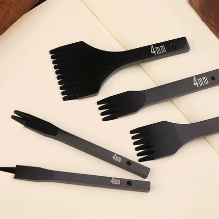 Fenrry 4Mm 1/2/4/6 Prong Stitching Punch Tool Leather Hole Punches Spacing Punch Tool Leather Chisel for DIY Hand Sewing