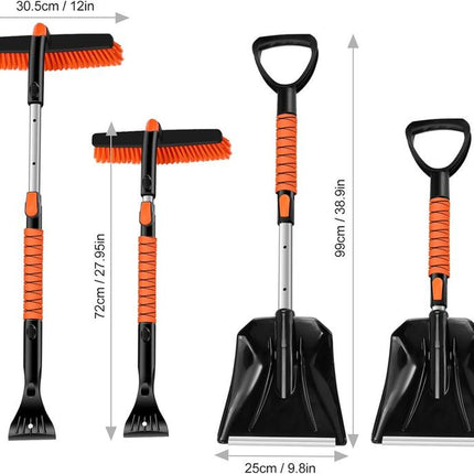 Odoland Ice Scraper with Snow Brush and Snow Shovel, 35" Extendable Snow Remover with Foam Grip, 360° Pivoting Brush Head for Car Windshield, Emergency Snow Scraper for SUV Truck Vehicle, Orange