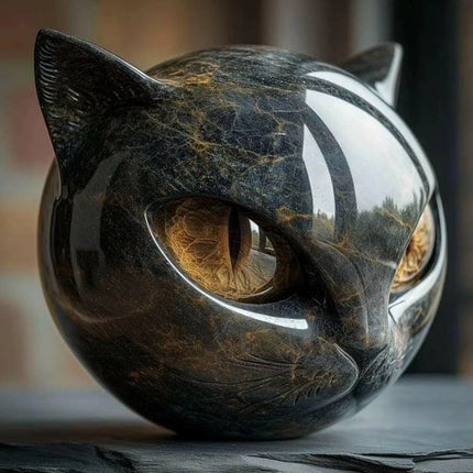 Decorative Black Cat Stone Figurine Resin Cat Head Healing Stone Marble Texture Cat Stone Keepsake Gift Office Desk Cats Decor