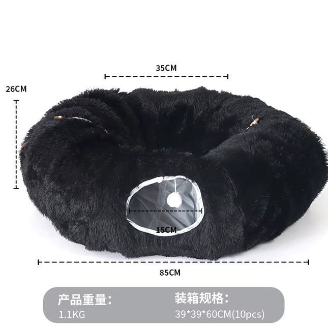 Long Plush Collapsible Donut Cat Tunnel Bed Pet Warm Bed