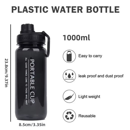 1000Ml Large Capacity Sports Water Bottle Leakproof Plastic Water Jugs with Handheld Ring Outdoor Cyclinghiking Beach Gym Kettle