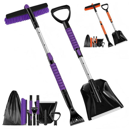 Odoland Ice Scraper with Snow Brush and Snow Shovel, 35" Extendable Snow Remover with Foam Grip, 360° Pivoting Brush Head for Car Windshield, Emergency Snow Scraper for SUV Truck Vehicle, Orange