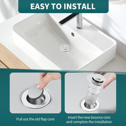 Sink Drain Strainer Pop-Up Stopper with Removable Stainless Steel Basket Hair Catcher Bathroom for Replacement