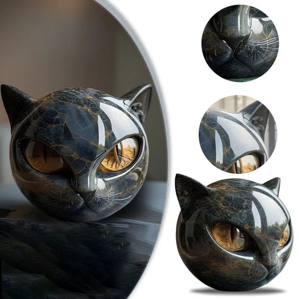 Decorative Black Cat Stone Figurine Resin Cat Head Healing Stone Marble Texture Cat Stone Keepsake Gift Office Desk Cats Decor