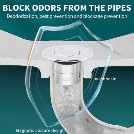 Sink Drain Strainer Pop-Up Stopper with Removable Stainless Steel Basket Hair Catcher Bathroom for Replacement