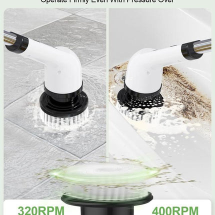 Electric Spin Scrubber Cordless Cleaning Brush with 9 Floor Machine Pads 2H Power Dual Speed Adjustable Extension Handle IPX7 Waterproof for Floor Carpet Tub Tile Car O-White