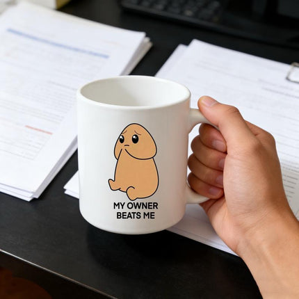 Sad Potato Mug - My Owner Beats Me Funny Ceramic Coffee Cup