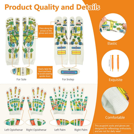 Reflexology Socks Gloves Hand Foot Massage Soothing Relaxing Therapy Pain Relief Improve Circulation Health Personal Foot Care