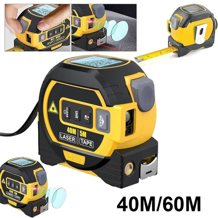 3 in 1 Laser Distance Meter Tape Measure Cross-Line Laser Ruler with Data Storage Vertical Crosshair Rangefinder 40/60M Range