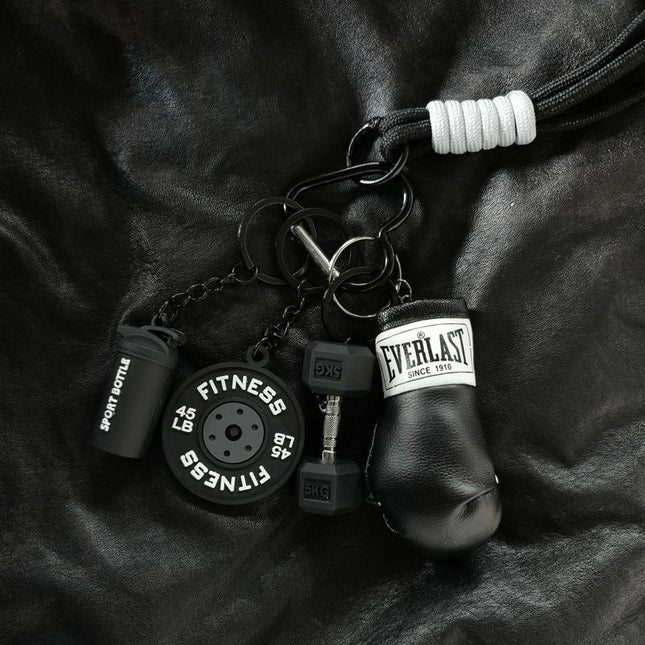 Creative Sport-Inspired Keychain Bag Charm, Mini Boxing Glove & Weight Pendant, Trendy Key Ring Accessory