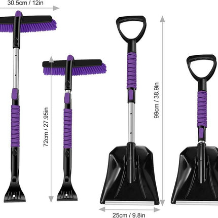 Odoland Ice Scraper with Snow Brush and Snow Shovel, 35" Extendable Snow Remover with Foam Grip, 360° Pivoting Brush Head for Car Windshield, Emergency Snow Scraper for SUV Truck Vehicle, Orange