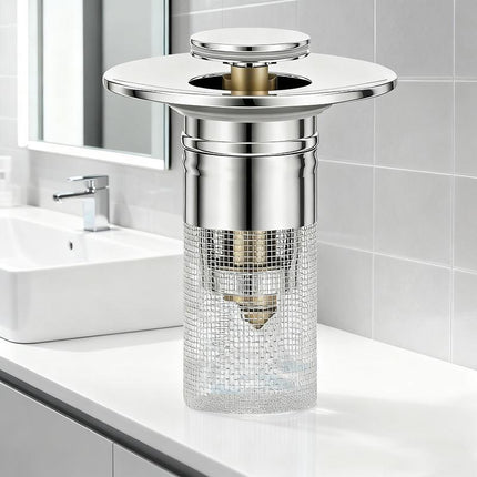 Sink Drain Strainer Pop-Up Stopper with Removable Stainless Steel Basket Hair Catcher Bathroom for Replacement