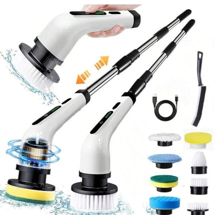 Electric Spin Scrubber Cordless Cleaning Brush with 9 Floor Machine Pads 2H Power Dual Speed Adjustable Extension Handle IPX7 Waterproof for Floor Carpet Tub Tile Car O-White