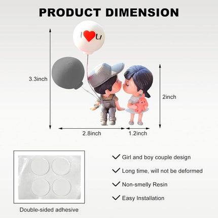 Cute Couple Car Dashboard Decorations, Lovely Couple Kiss Cartoon Figurines Car Ornament, Resin Material Boy Girl Car Interior Decoration with Balloon for Car Dashboard Gifts