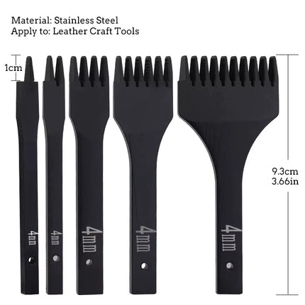 Fenrry 4Mm 1/2/4/6 Prong Stitching Punch Tool Leather Hole Punches Spacing Punch Tool Leather Chisel for DIY Hand Sewing