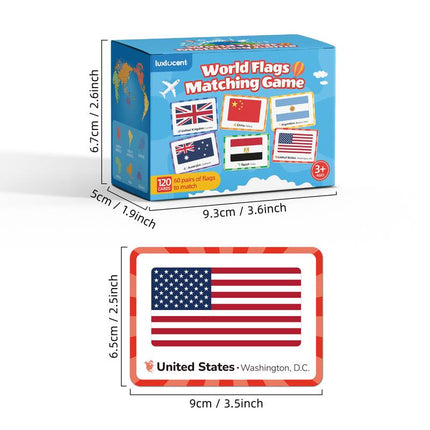 120PCS World Flags Memory Matching Game – Educational Geography Card Game for Kids & Adults, Color-Coded by Continent, Learn Flags, Countries & Capitals