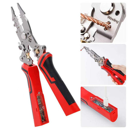 Pro 16-In-1 Wire Crimper Stripper with Voltage Detector & Dual Alarms Heavy Duty 12-250V AC/DC Tester for Hot/Neutral Wires Electrician HVAC Car Repair Tool Home Improve DIY Projects