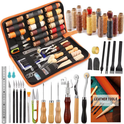 Leather Working Tools Practical Leather Craft Kit with Waxed Thread Awl Stitching Punch Hole for Leathercraft Beginner or Adults