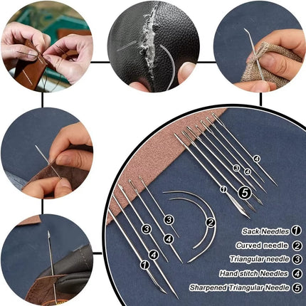 Leather Working Tools Practical Leather Craft Kit with Waxed Thread Awl Stitching Punch Hole for Leathercraft Beginner or Adults