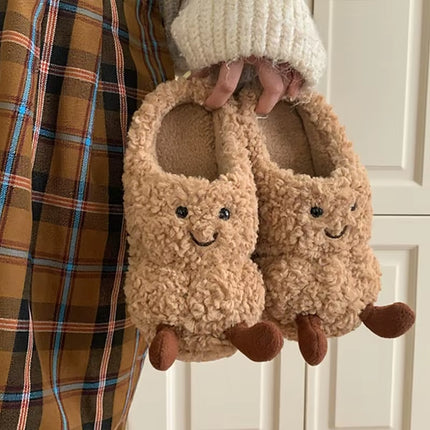 Winter Couple Home Slippers Fun Cute Croissant Non-Slip Thick-Soled Cotton Slippers for Men Women Comfortable Soft Home Slippers