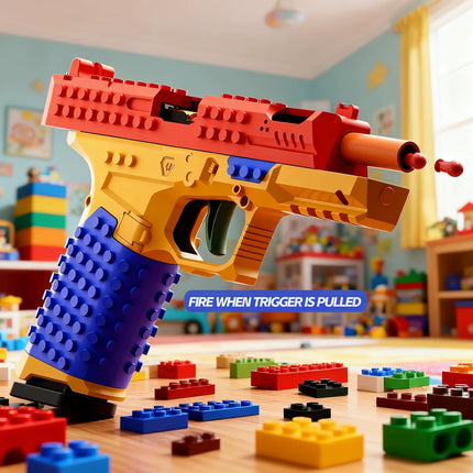 Building Block Gun. a Blue, Yellow and Red Gun. Toy Guns Can Be Fired. Collectible Desktop Ornaments. Gifts for Children.