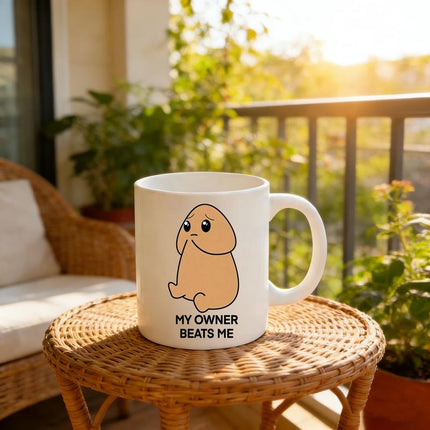 Sad Potato Mug - My Owner Beats Me Funny Ceramic Coffee Cup