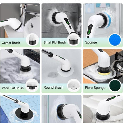 Electric Spin Scrubber Cordless Cleaning Brush with 9 Floor Machine Pads 2H Power Dual Speed Adjustable Extension Handle IPX7 Waterproof for Floor Carpet Tub Tile Car O-White