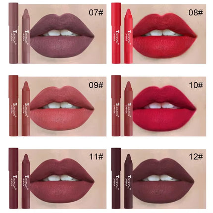 12Colors Natural Matte Lipstick Pencil Silk Lip Glaze Waterproof Lipstick Sexy Long Lasting Makeup Non-Stick Cup Lip Tint