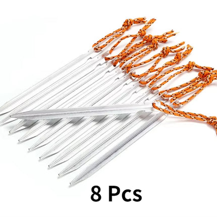8Pcs/Lot 18CM Aluminum Alloy Tent Pegs Nail with Rope Camping Hiking Equipment Outdoor Traveling Tent Accessories