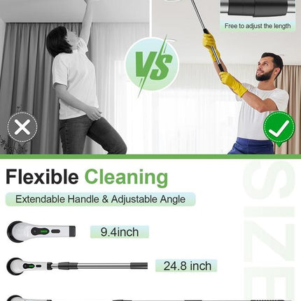 Electric Spin Scrubber Cordless Cleaning Brush with 9 Floor Machine Pads 2H Power Dual Speed Adjustable Extension Handle IPX7 Waterproof for Floor Carpet Tub Tile Car O-White