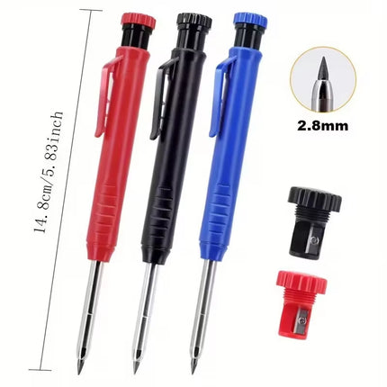 3Colors Refill 2.8Mm Solid Carpenter Pencil Set Mechanical Pencil Cap Carpentry Marking Scriber Construction Woodworking Tools