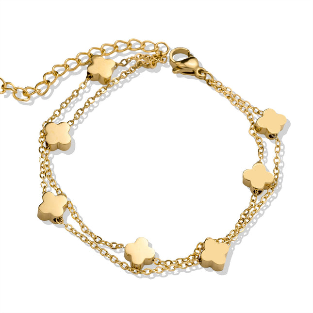 Double clover chain bracelet gold