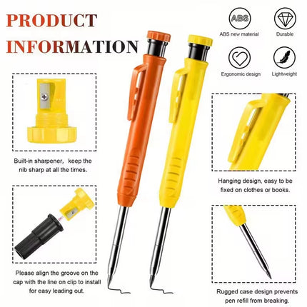 3Colors Refill 2.8Mm Solid Carpenter Pencil Set Mechanical Pencil Cap Carpentry Marking Scriber Construction Woodworking Tools