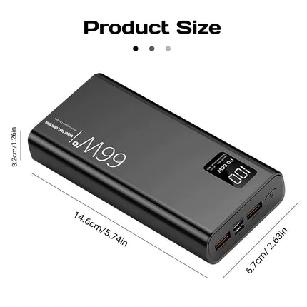 20000Mah Power Bank 66W Super Fast Charging for 20W Built-In 4 Cables Portable Digital Powerbank External Battery
