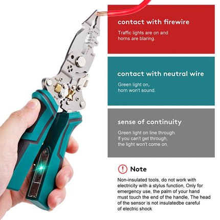 Pro 16-In-1 Wire Crimper Stripper with Voltage Detector & Dual Alarms Heavy Duty 12-250V AC/DC Tester for Hot/Neutral Wires Electrician HVAC Car Repair Tool Home Improve DIY Projects