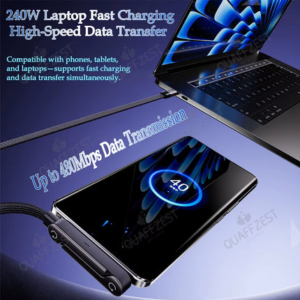 2-In-1 240W Fast Charging Foldable Phone Holder Data Cable Fast Charging Cable Phone Tablet Foldable Holder