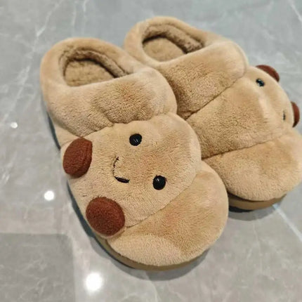 Winter Couple Home Slippers Fun Cute Croissant Non-Slip Thick-Soled Cotton Slippers for Men Women Comfortable Soft Home Slippers