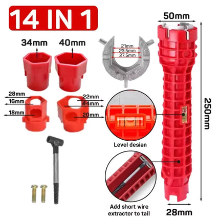14 in 1 Sink Faucet Wrench Plumbing Repair Tool Handle Double Head Wrench Spanner Tool Installer Ratchet Wrench Set for Bathroom