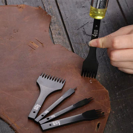 Fenrry 4Mm 1/2/4/6 Prong Stitching Punch Tool Leather Hole Punches Spacing Punch Tool Leather Chisel for DIY Hand Sewing