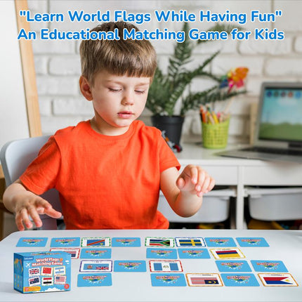 120PCS World Flags Memory Matching Game – Educational Geography Card Game for Kids & Adults, Color-Coded by Continent, Learn Flags, Countries & Capitals