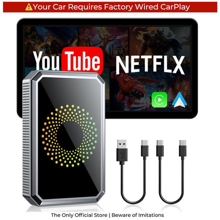 【Christmasgifts】Lamtto Wired to Wireless Carplay Adapter Supports Netflix/Youtube/Tiktok APP to Play Vedio on a Car Screen (Do Not Support Vehicles with Built-In Wireless Carplay) ,Your Entertainment Co-Pilot on the Road!