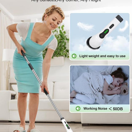 Electric Spin Scrubber Cordless Cleaning Brush with 9 Floor Machine Pads 2H Power Dual Speed Adjustable Extension Handle IPX7 Waterproof for Floor Carpet Tub Tile Car O-White